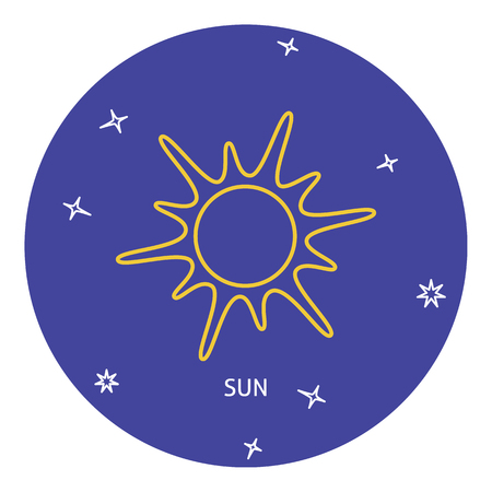 Sun icon in thin line style. Solar system space element in round frame.のイラスト素材