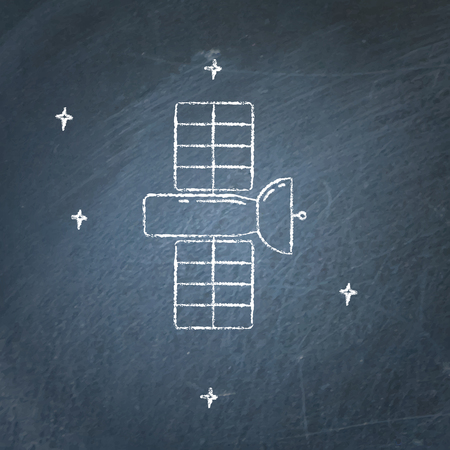 Satellite icon on chalkboard. Space station symbol - chalk drawing.のイラスト素材