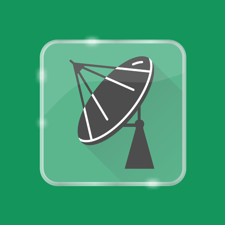 Parabolic antenna silhouette icon with long shadow in flat style on transparent button. Satellite dish symbol isolated.のイラスト素材