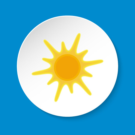 Sun icon in flat style on round button. Solar system space element isolated on white backgroundのイラスト素材
