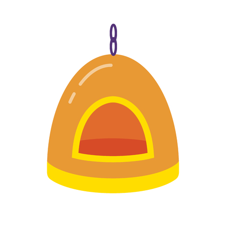 Bird nest house accessory icon in flat style for parrot, canary or other bird in cage. Colorful pet hanging hammock symbol on round button.のイラスト素材