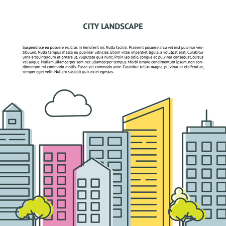 Vector card template with city street in thin line styleのイラスト素材