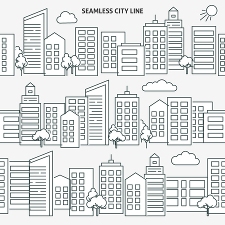 Seamless city skyline versions in thin line styleのイラスト素材