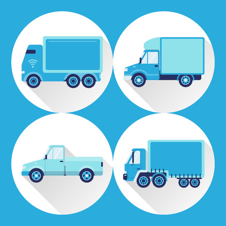 Set of truck icons in flat style with long shadowの写真素材