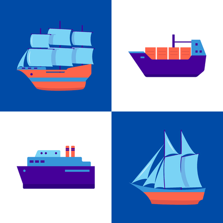 Marine collection of ship icons in flat styleのイラスト素材