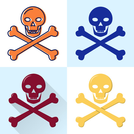 Skull and crossbones icon set in flat and line stylesのイラスト素材