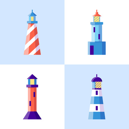 Sea lighthouse icons set in flat styleの写真素材