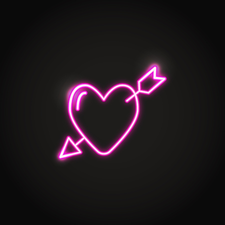 Heart with arrow pink neon icon. Glowing symbol of love. Vector illustration.のイラスト素材