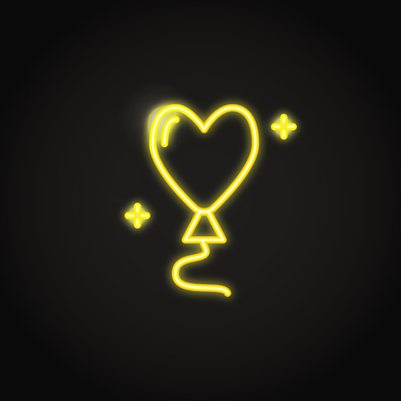 Heart shaped balloon yellow neon icon. Glowing symbol of love. Vector illustration.のイラスト素材
