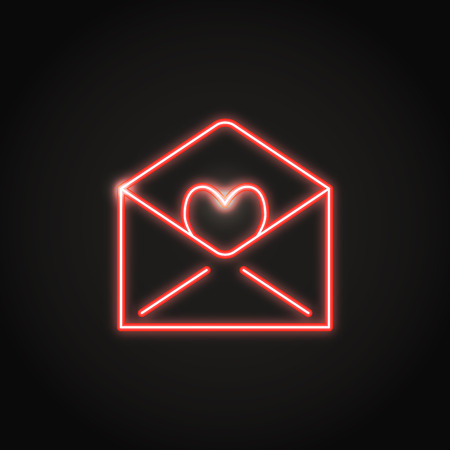 Neon mail icon in line style. Shining holiday envelope with heart symbol. Vector illustration.のイラスト素材