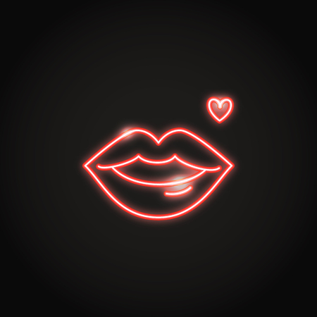 Glowing red lips neon icon in line styleのイラスト素材
