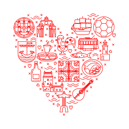 Travel Portugal concept with icons in line style and place for textのイラスト素材