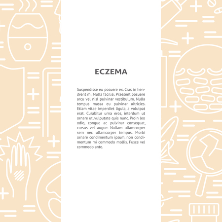 Eczema symptoms and treatment concept background in line style. Skin allergy banner template with place for text. Vector illustration.のイラスト素材