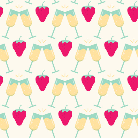 Seamless pattern with strawberry and cocktail glassesのイラスト素材