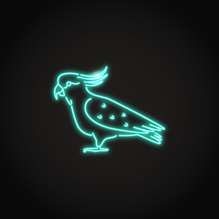 Cockatoo parrot icon in glowing neon style. Australian tropical bird symbol. Vector illustration.のイラスト素材
