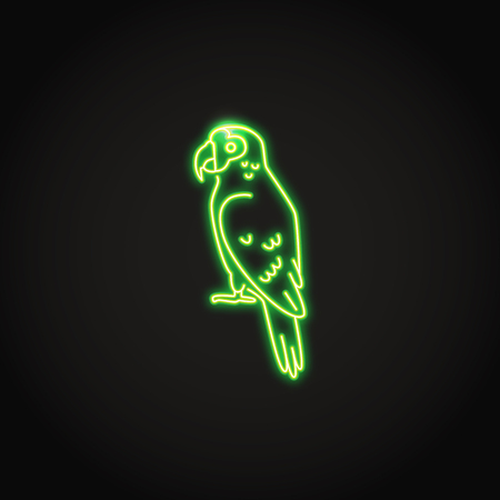 Amazon parrot icon in glowing neon style. Exotic tropical bird symbol. Vector illustration.のイラスト素材