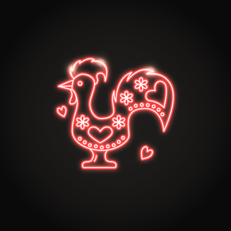 Barcelos rooster of Portugal icon in glowing neon styleのイラスト素材