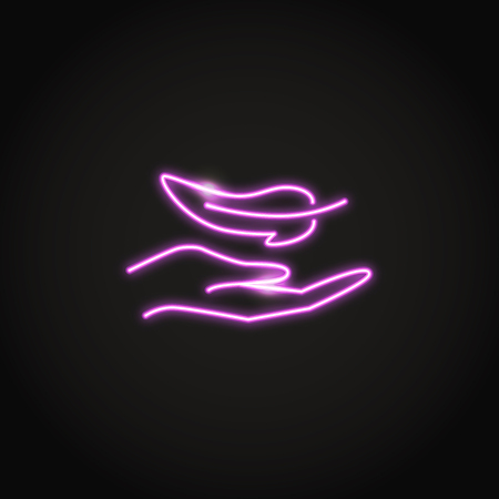 Hand and feather neon icon in line styleのイラスト素材