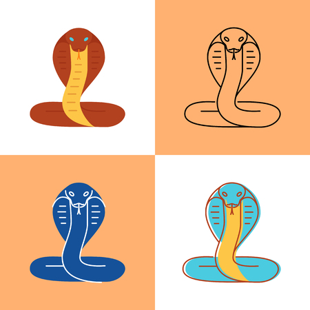Cobra snake icon set in flat and line stylesのイラスト素材