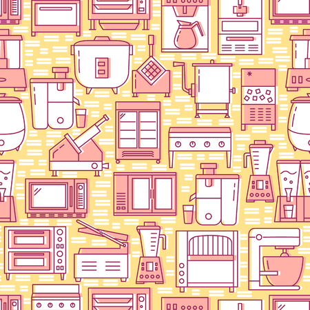 Kitchen equipment seamless pattern in line styleのイラスト素材