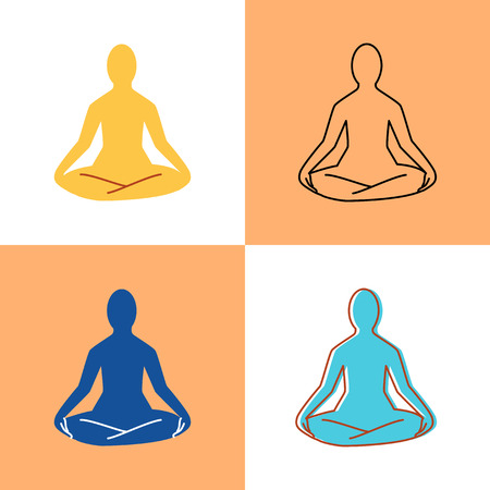 Lotus yoga pose icon set in flat and line styleのイラスト素材