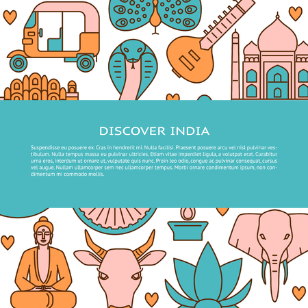 Visit India concept banner template in colored line styleのイラスト素材