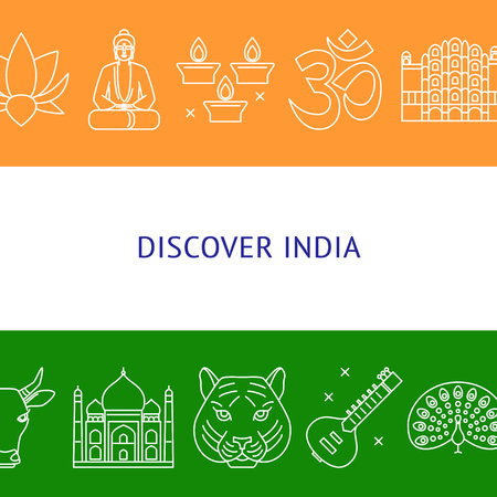 Discover India concept banner in line style with place for textのイラスト素材