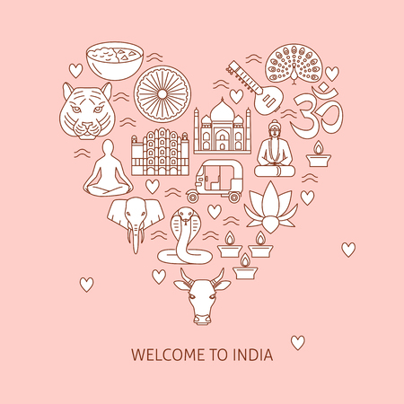 Welcome to India concept banner in line style with place for textのイラスト素材