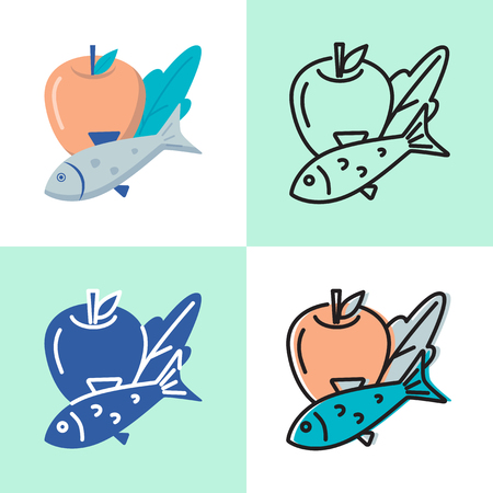 Healthy food icon set in flat and line styleのイラスト素材