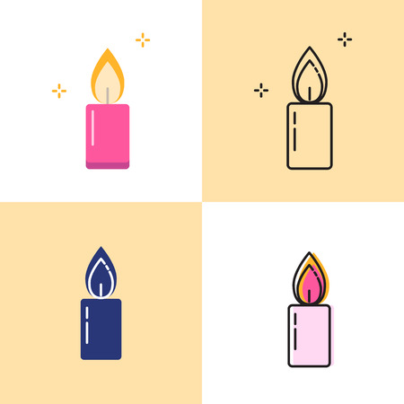 Candle icon set in flat and line styles. Bright romantic or celebration symbol collection. Vector illustration.のイラスト素材