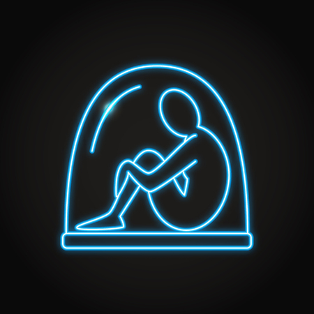 Isolation concept icon set in neon line style. Mental disorder symptom emblem. Vector illustration.のイラスト素材