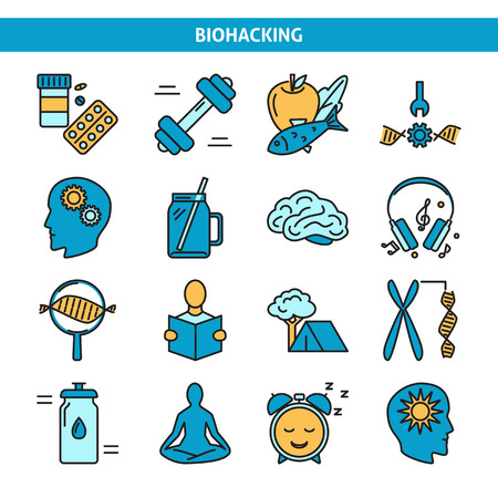 Biohacking icons set in thin line styleのイラスト素材