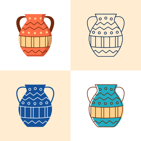 Ancient vase icon set in flat and line styleのイラスト素材