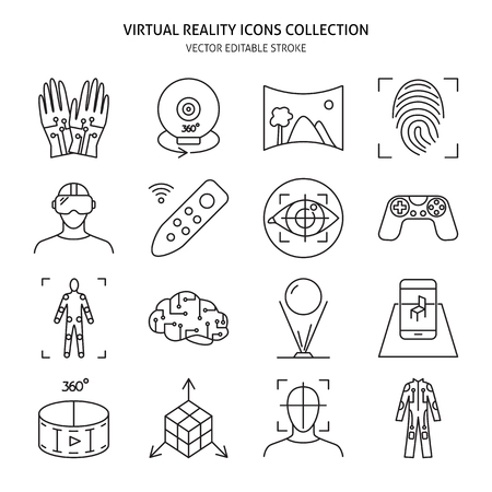 Virtual reality icon set in linear styleのイラスト素材