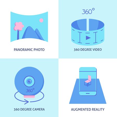 Virtual reality icon set in flat styleのイラスト素材