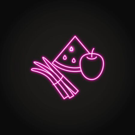 Vegetables and fruits icon in glowing neon styleのイラスト素材