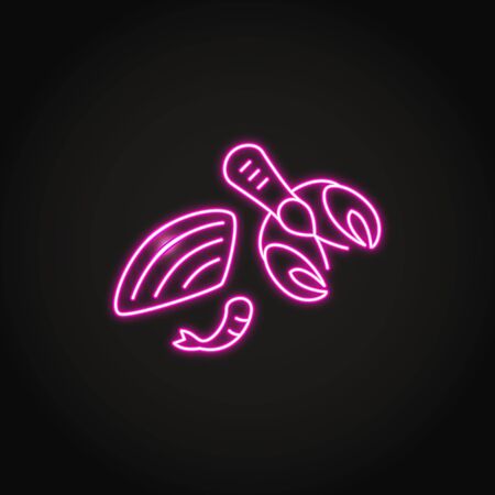 Shellfish food icon in glowing neon styleのイラスト素材