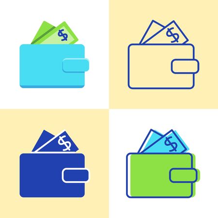 Wallet with money icon set in flat and line styleのイラスト素材