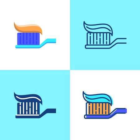 Toothbrush with toothpaste icon set in flat and line styleのイラスト素材