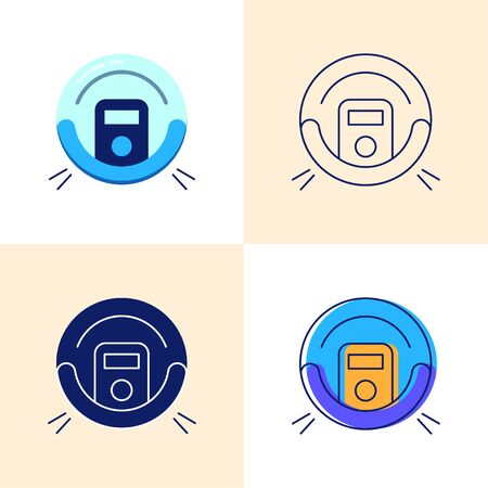 Robot vacuum cleaner icon set in flat and line stylesのイラスト素材