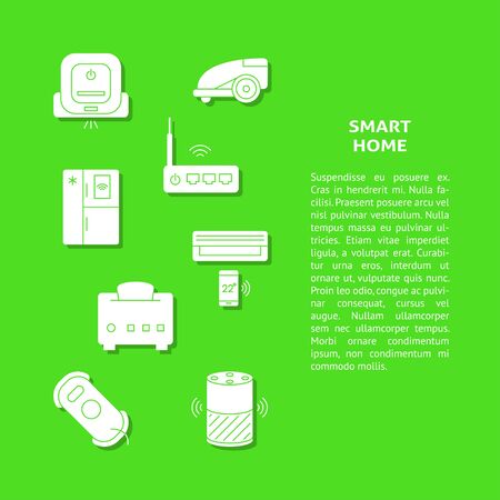 Smart home appliances banner template. Internet of things poster with place for text. House automation concept. Vector illustration.のイラスト素材