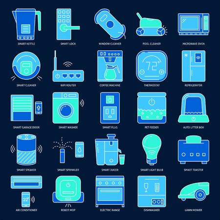Home automation appliances icon set in colored line styleのイラスト素材