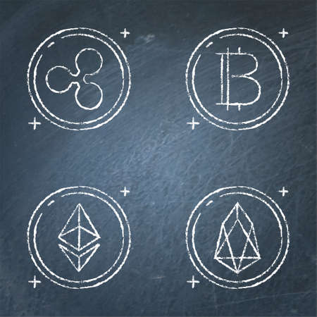 Chalkboard cryptocurrency icon set in line styleのイラスト素材