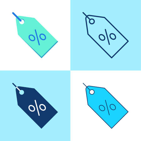 Discount percent tag icon set in flat and line styles