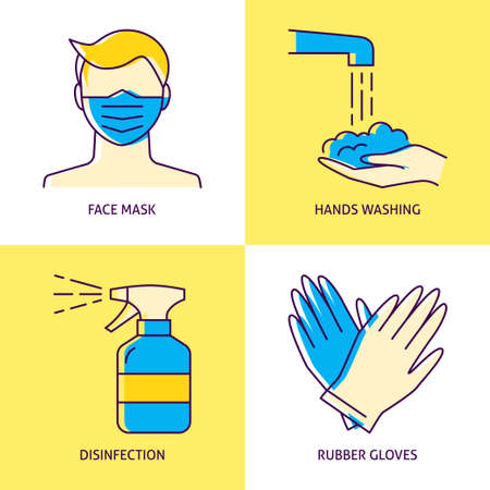 Coronavirus prevention icon set in line styleのイラスト素材