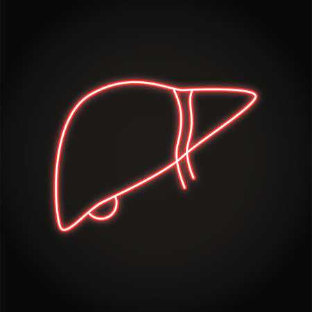 Neon human liver icon in line styleのイラスト素材