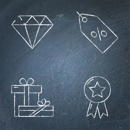 Sale and gifts icon set on chalkboardのイラスト素材