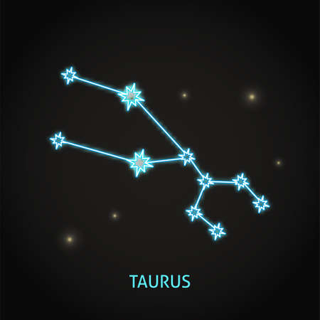 Neon Taurus zodiac sign on dark background