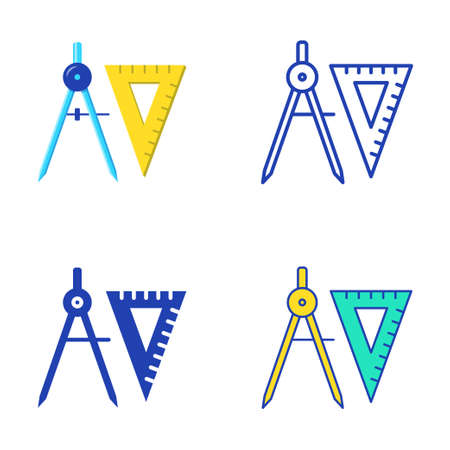 Dividers and square ruler icon set in flat and line styleのイラスト素材