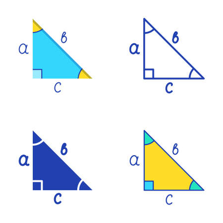 Right triangle icon set in flat and line styleのイラスト素材